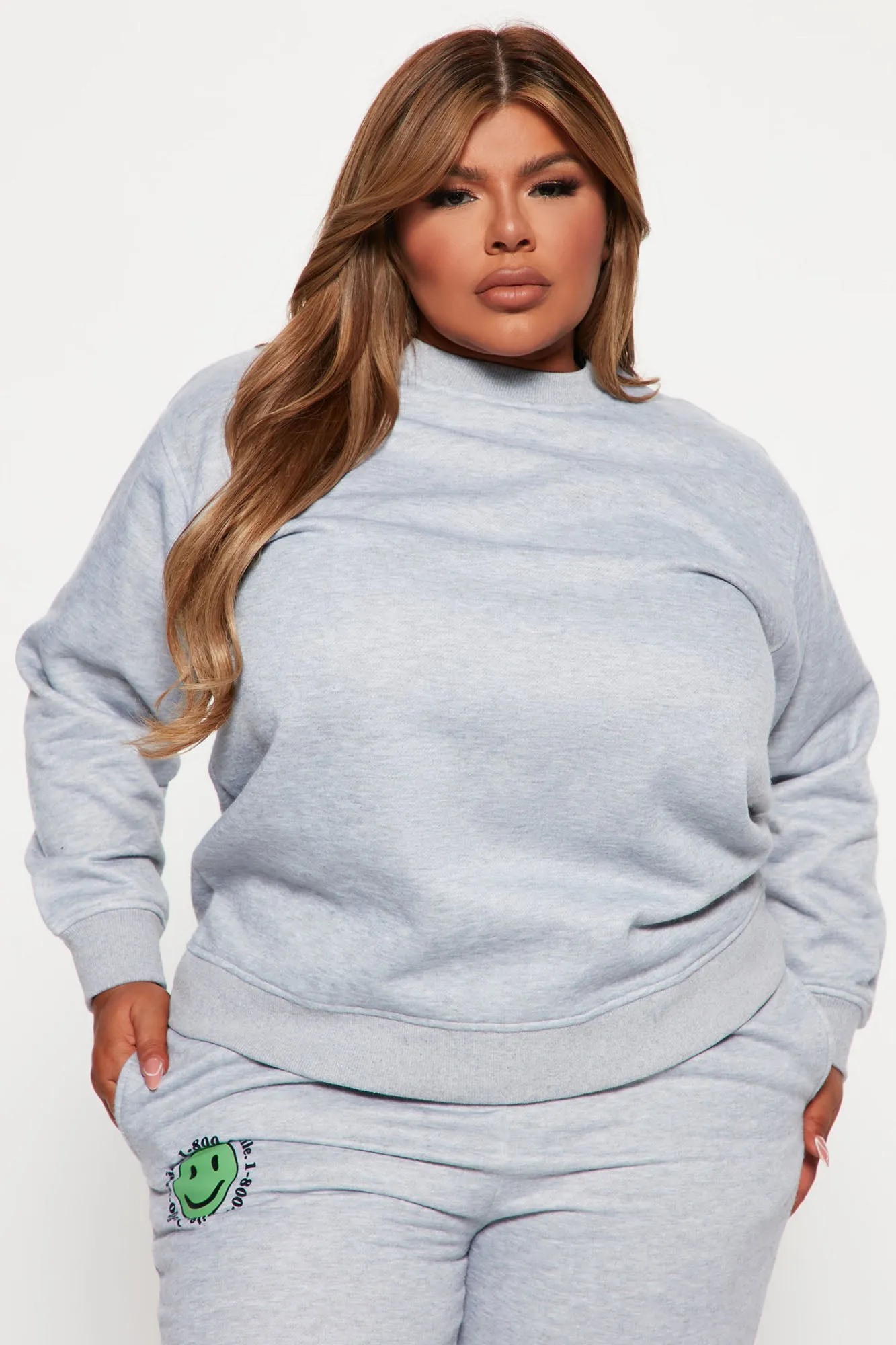 1 800 Smile Happy Face Sweatshirt - Heather Grey