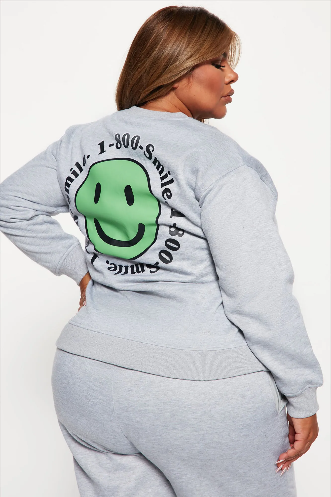 1 800 Smile Happy Face Sweatshirt - Heather Grey