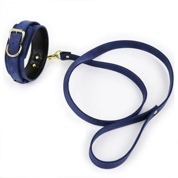 2376M      Deep Blue Gold Standard Padded Supple Collar and Leash Set