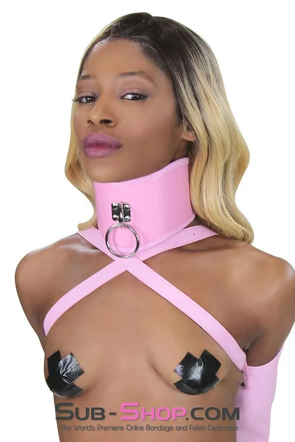 8976DL-SIS      Pink Sissy Boi Crossdressing Pet Posture Collar with Female Top Leash Set