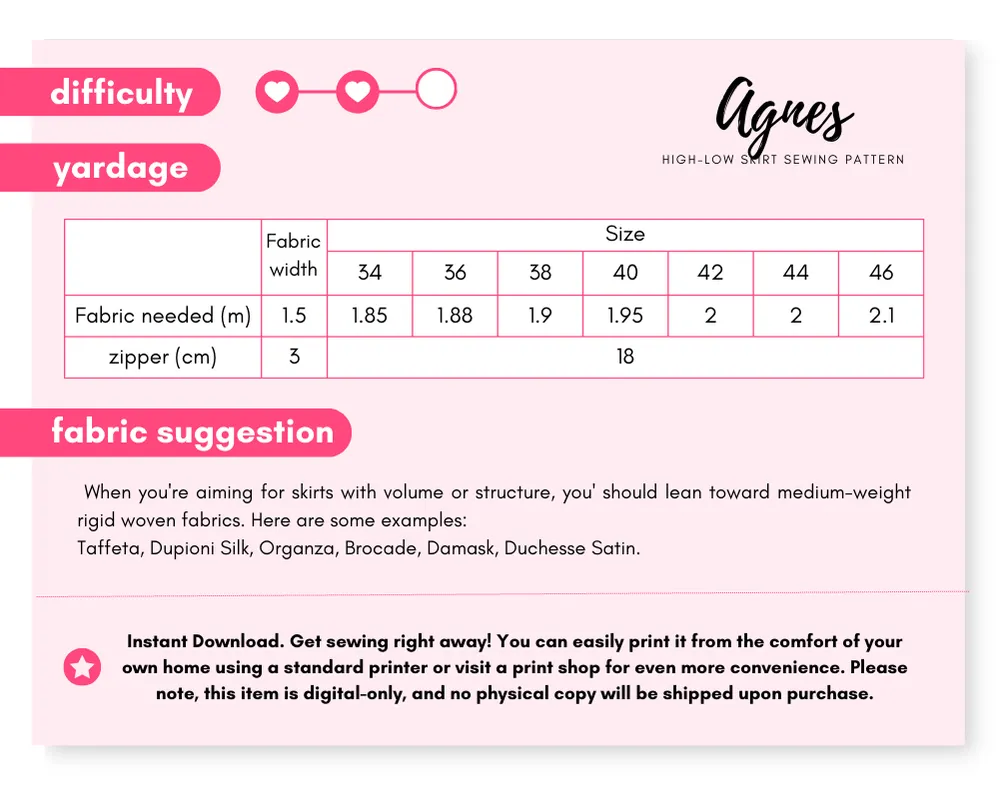 AGNES - High Low Skirt Pattern