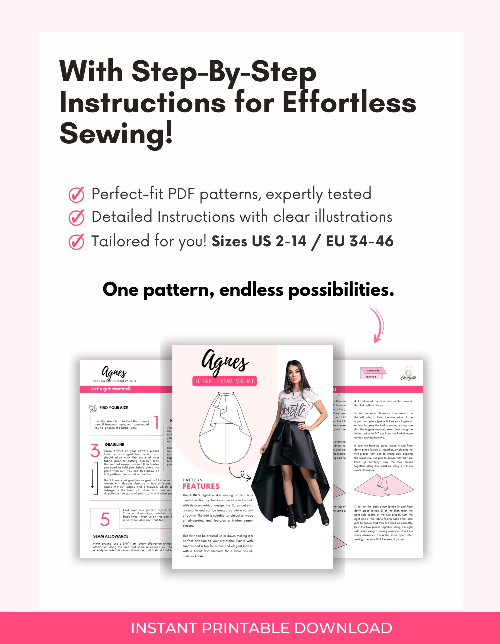 AGNES - High Low Skirt Pattern