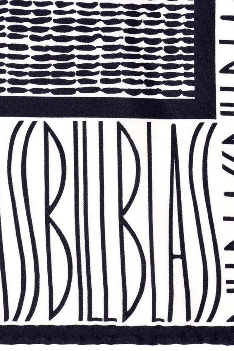Bill Blass Black & White Vintage Silk Monogram Logo Statement Scarf