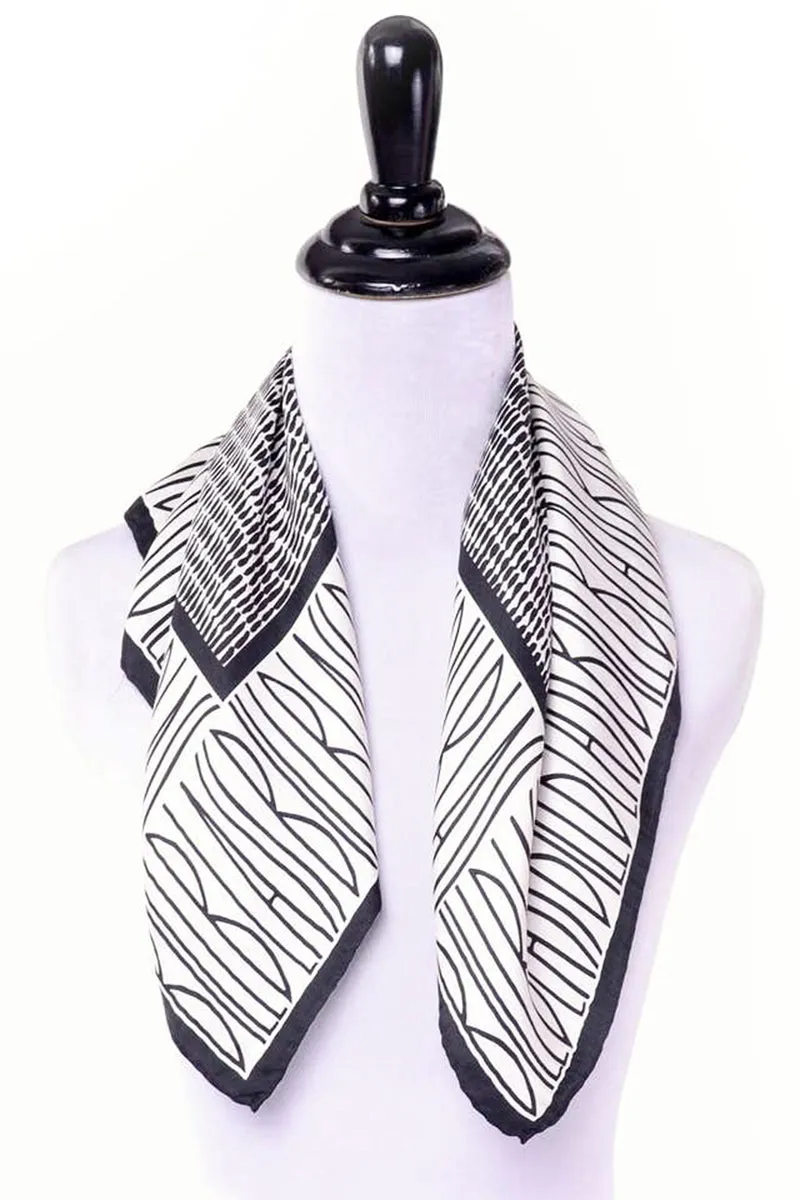 Bill Blass Black & White Vintage Silk Monogram Logo Statement Scarf