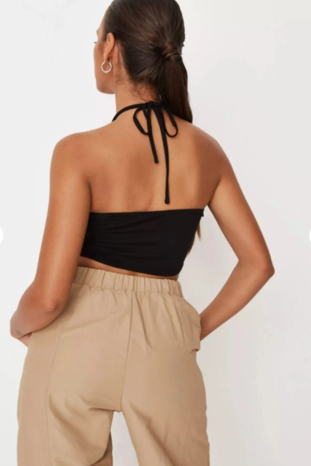 Black Halterneck Ruched Front Cami Top