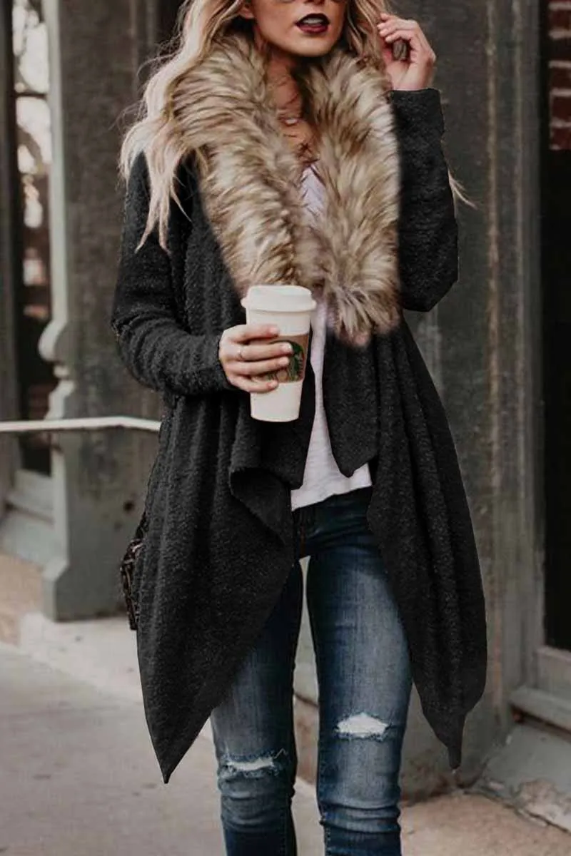 Chicindress Casual Fur Collar Cardigan Plush Trench Coat