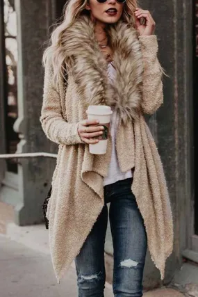 Chicindress Casual Fur Collar Cardigan Plush Trench Coat
