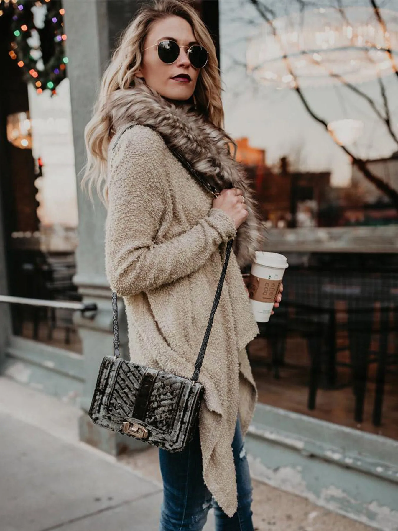 Chicindress Casual Fur Collar Cardigan Plush Trench Coat
