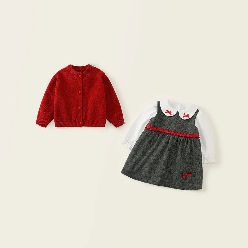 Children's Cardigan Knitted Jacket Long-sleeved Shirt Vest Dress Suit