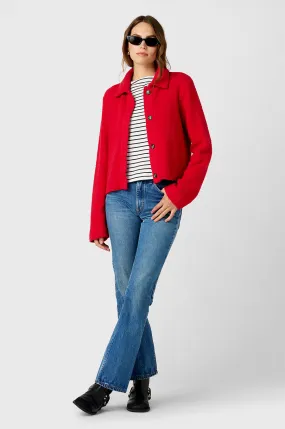 COLLARED CARDI IN RED BOUCLé