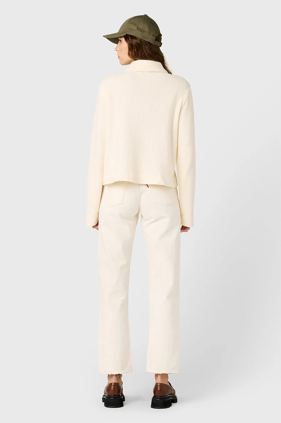 COLLARED CARDI IN VANILLA BOUCLé
