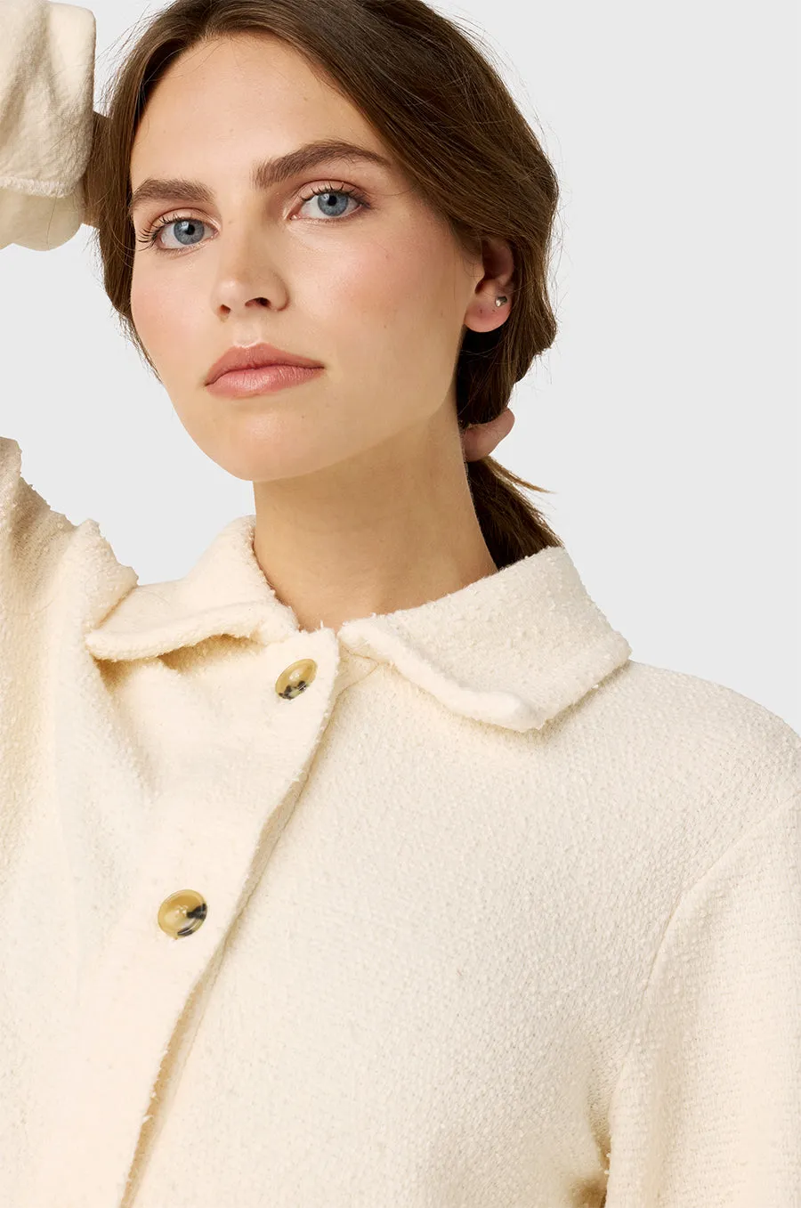 COLLARED CARDI IN VANILLA BOUCLé