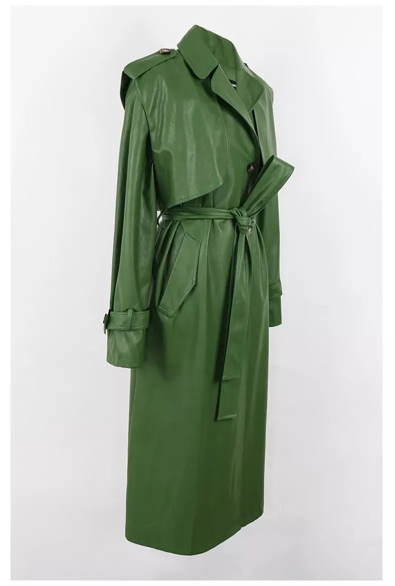 Cool Green Leather Trench Coat