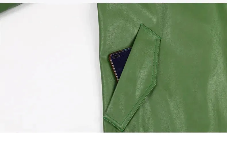 Cool Green Leather Trench Coat
