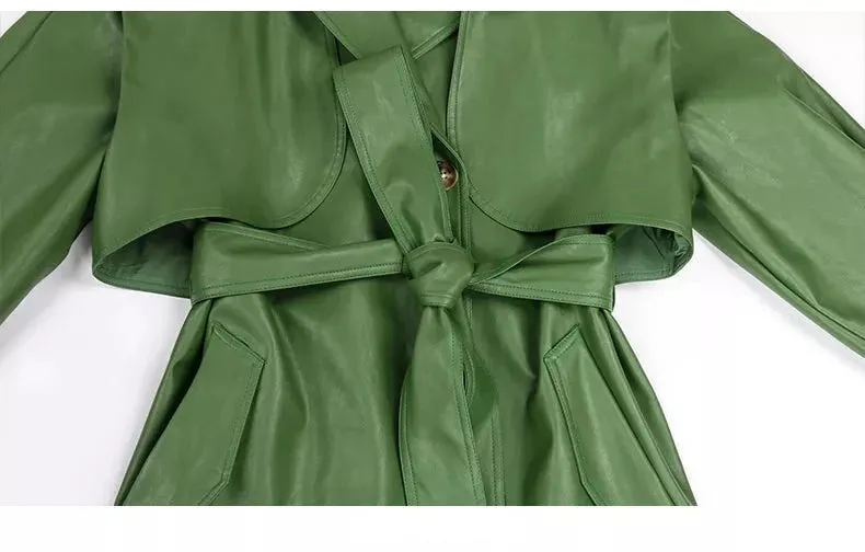 Cool Green Leather Trench Coat