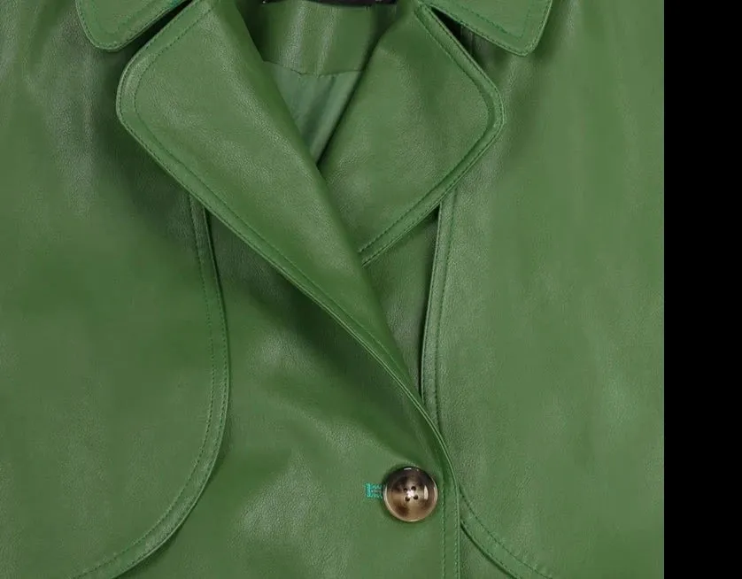 Cool Green Leather Trench Coat