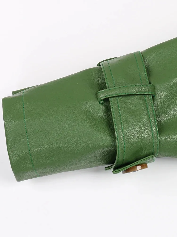 Cool Green Leather Trench Coat