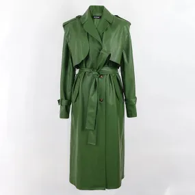 Cool Green Leather Trench Coat