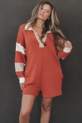 Cooler Than Cool Rust Color Block Casual Rugby Romper