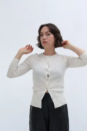 CREAM RIBBED KNIT CARDIGAN