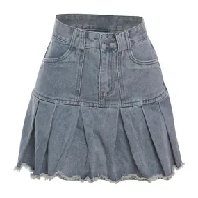 Denim High Waisted Mini Pleated Skirts Vintage Y2k 2000s Teen Girl Clothes Blue Jean Skirt P71-BI42