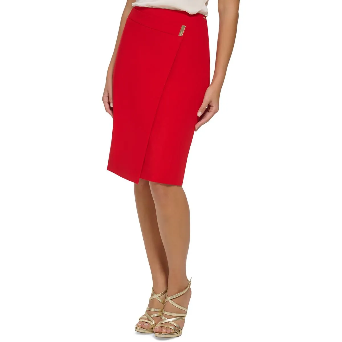 DKNY Womens Petites Asymmetric Midi Pencil Skirt