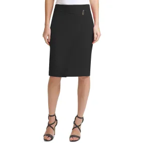 DKNY Womens Petites Asymmetric Midi Pencil Skirt