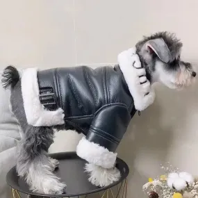 Dog Fashion Winter Clothing Thickened Trendy Brand Fur Integrated Motorcycle Jacket Small Dog Teddy Bomy Cat