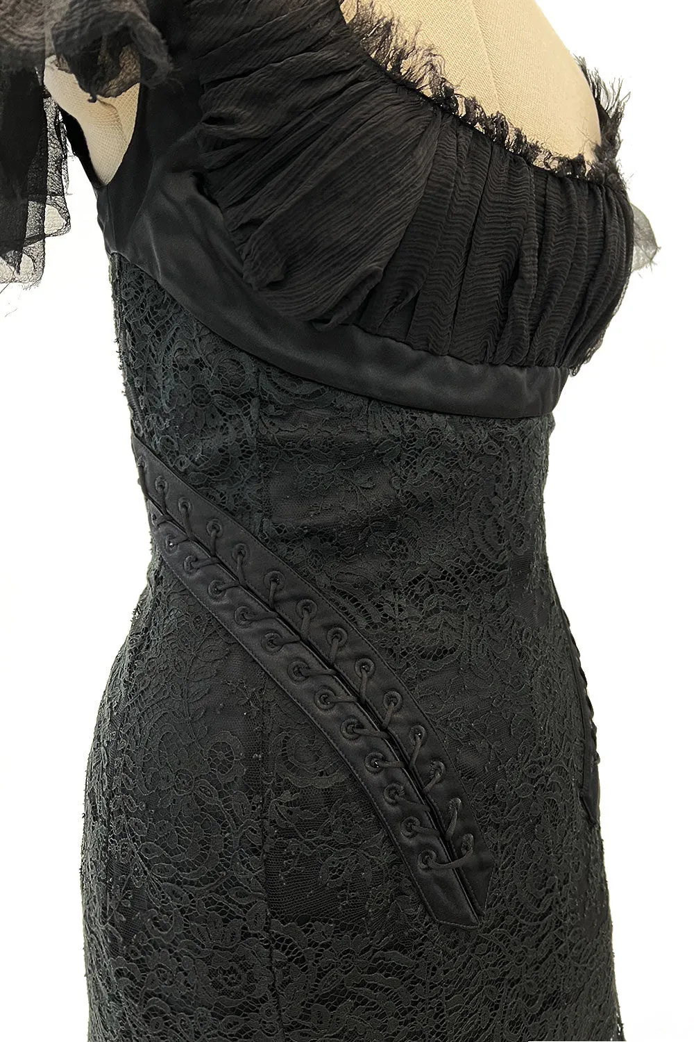Fall 2002 Alexander McQueen 'Supercalifragilistic-Expialidocious' Runway Black Lace & Silk Chiffon Dress