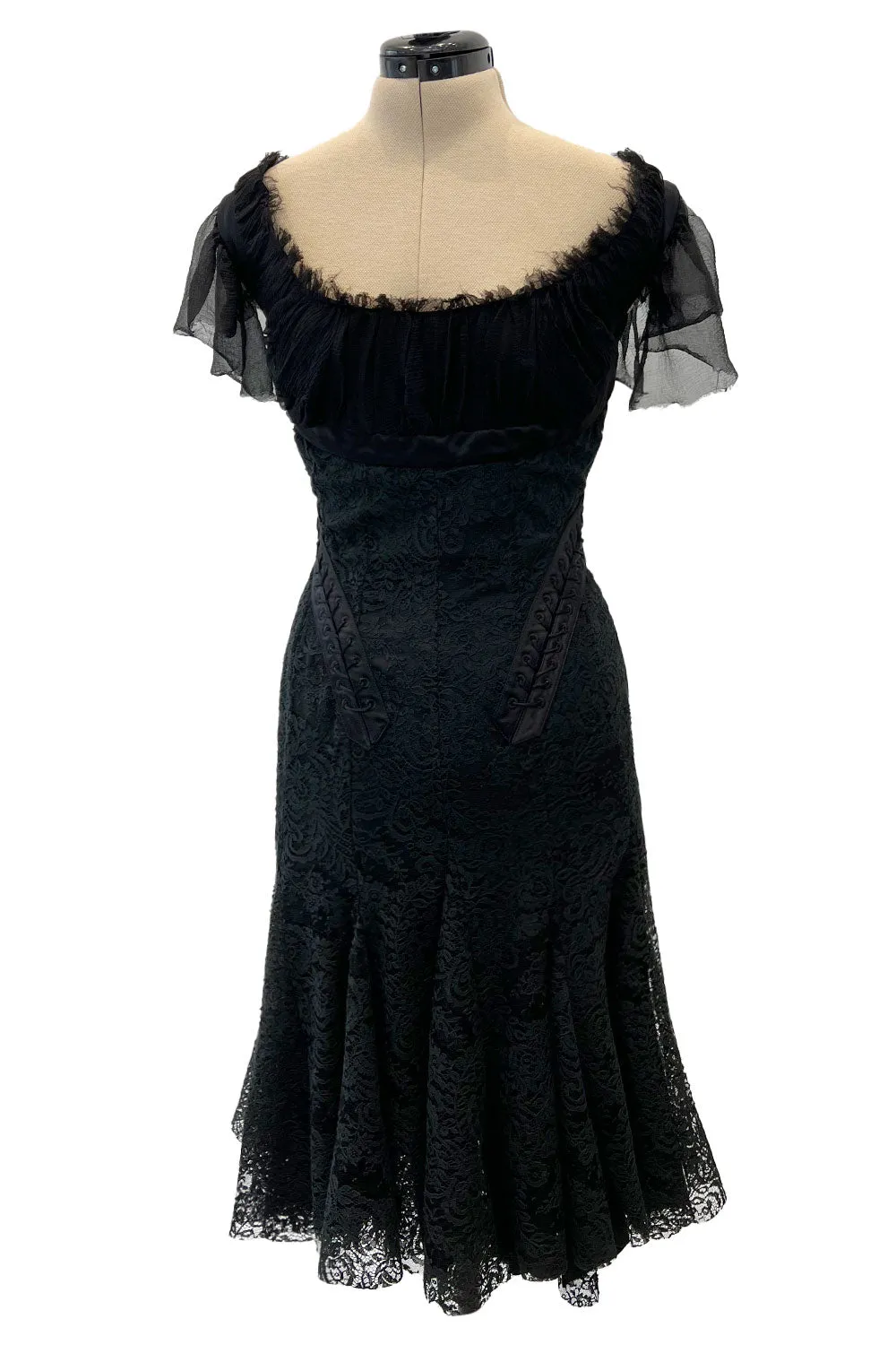 Fall 2002 Alexander McQueen 'Supercalifragilistic-Expialidocious' Runway Black Lace & Silk Chiffon Dress