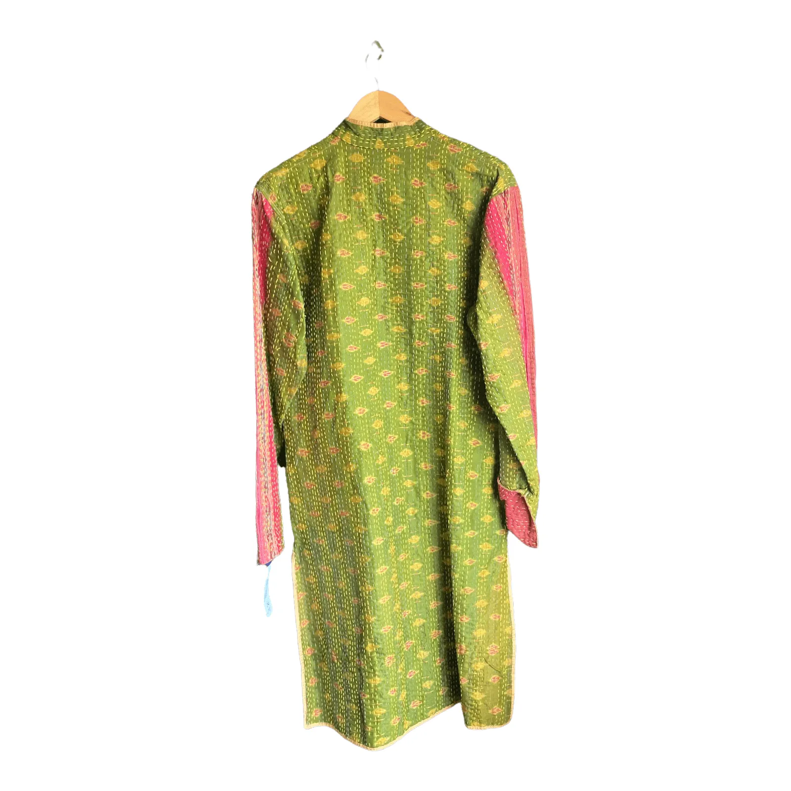Frangipani Cotton Green and Burgundy Multi-Coloured Long Sleeved Coat UK Size Medium