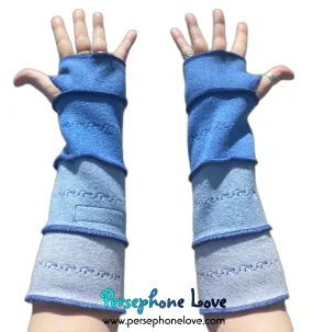 Katwise inspired needle-felted blue 100% cashmere upcycled sweater arm warmers -1505