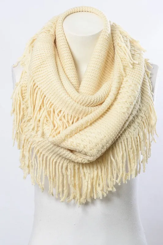Knit Wrap Infinity Scarf With Fringe