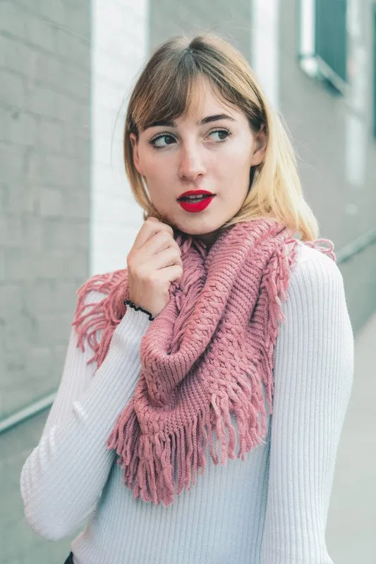 Knit Wrap Infinity Scarf With Fringe