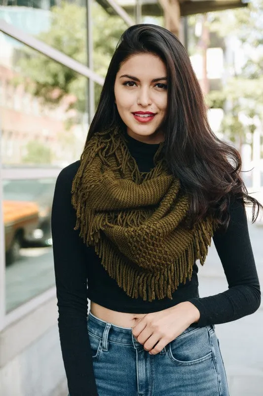 Knit Wrap Infinity Scarf With Fringe