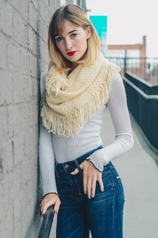 Knit Wrap Infinity Scarf With Fringe