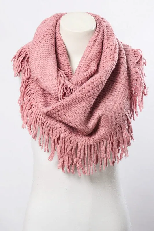 Knit Wrap Infinity Scarf With Fringe