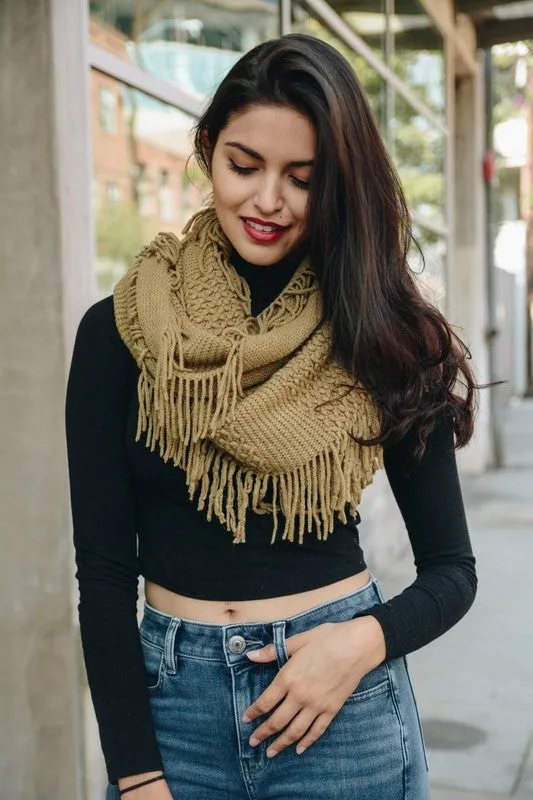 Knit Wrap Infinity Scarf With Fringe