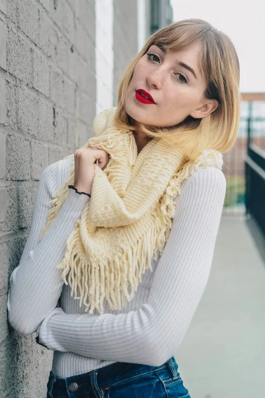 Knit Wrap Infinity Scarf With Fringe