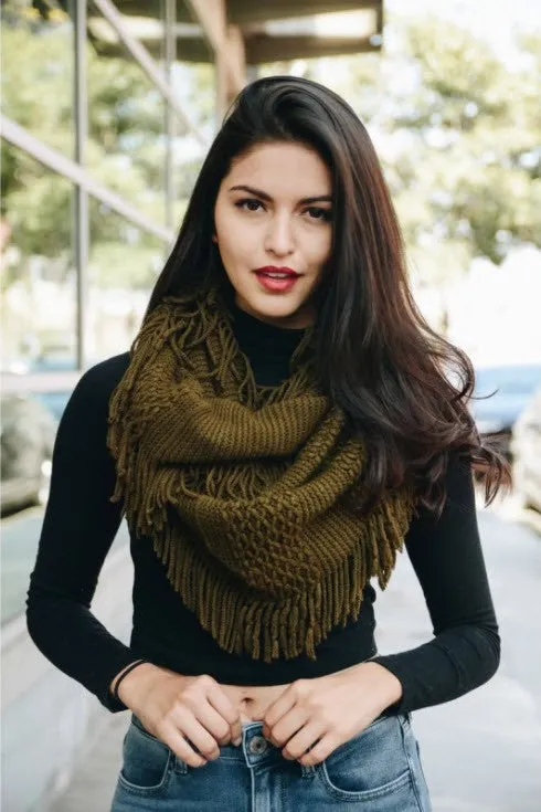 Knit Wrap Infinity Scarf With Fringe