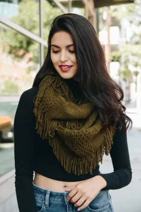 Knit Wrap Infinity Scarf With Fringe