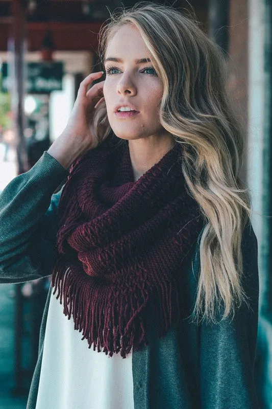Knit Wrap Infinity Scarf With Fringe