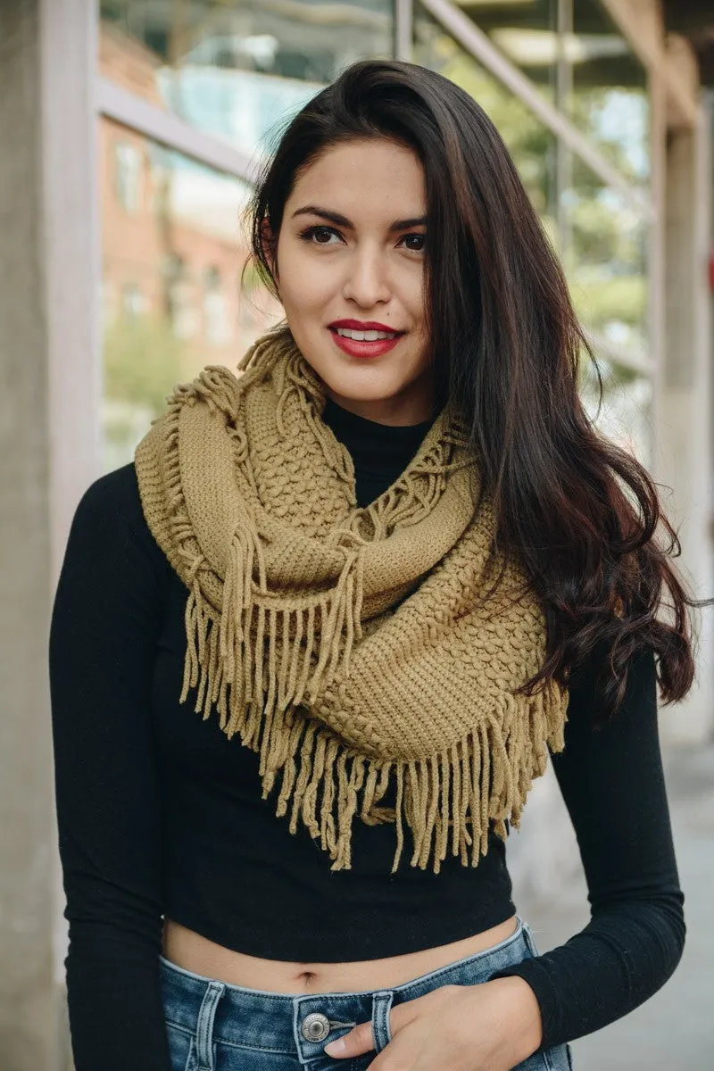 Knit Wrap Infinity Scarf With Fringe