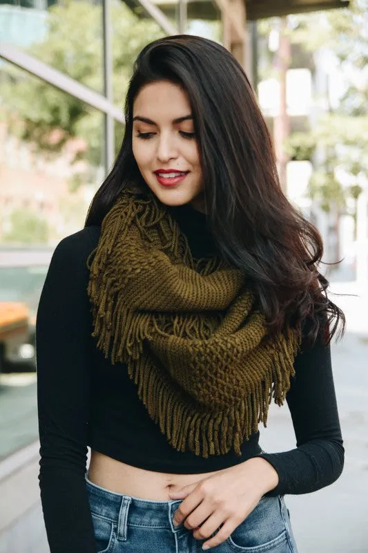 Knit Wrap Infinity Scarf With Fringe