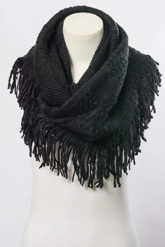 Knit Wrap Infinity Scarf With Fringe