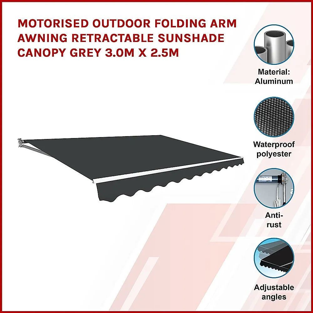 Motorised UV-resistant Folding Arm Awning Canopy 3x2.5m Grey