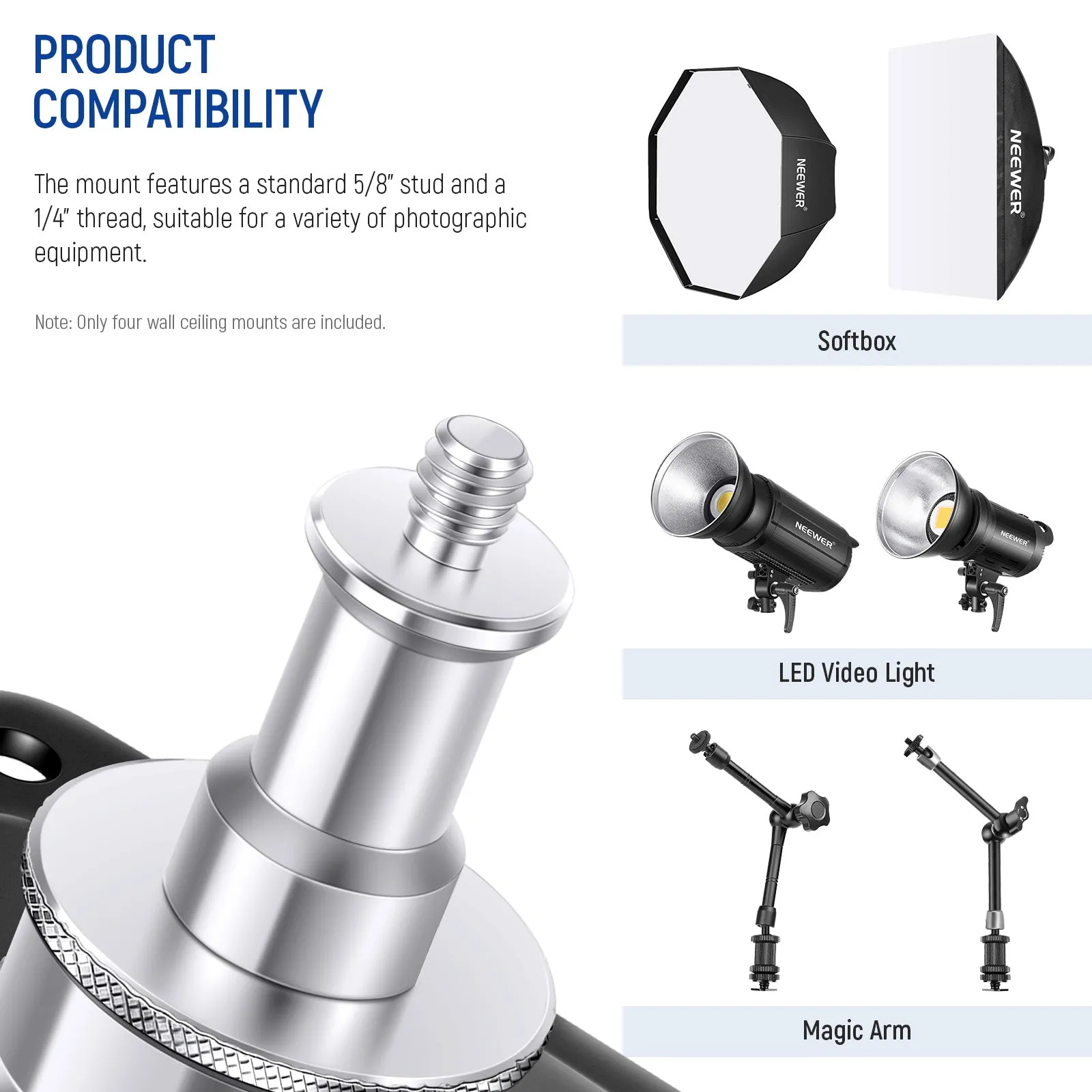 NEEWER 4 Packs Wall and Ceiling Mount Adapter