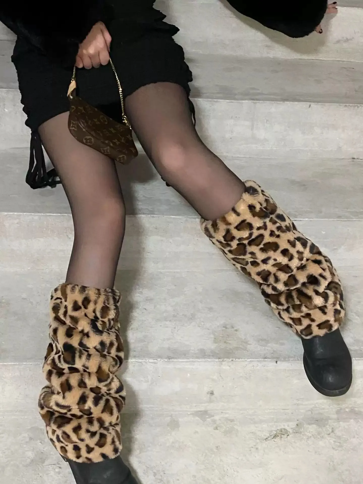 Ngo Faux Fur Leopard Leg Warmers