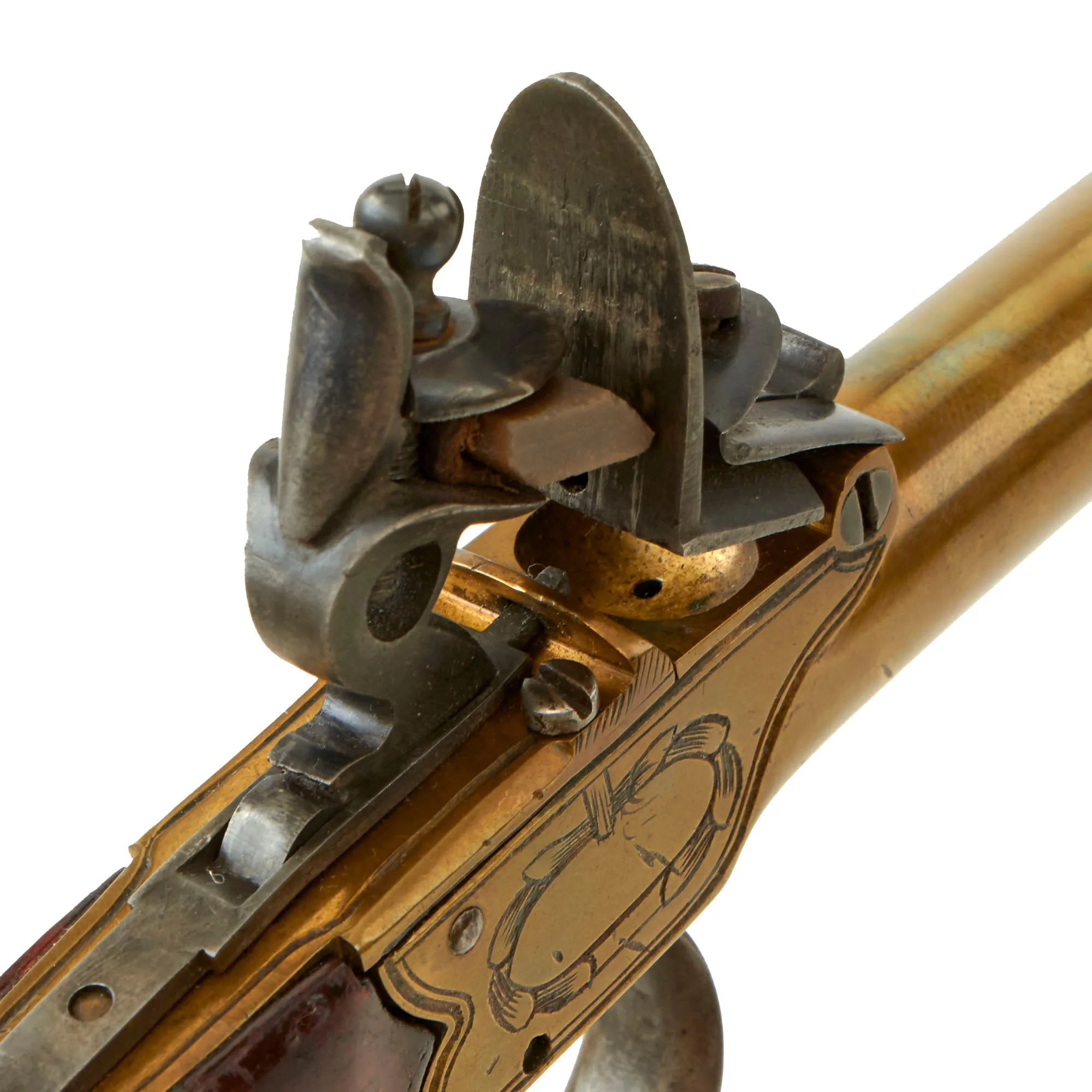 Original European Continental Brass Framed Flintlock Boxlock Vest Pistol with Safety - circa 1800