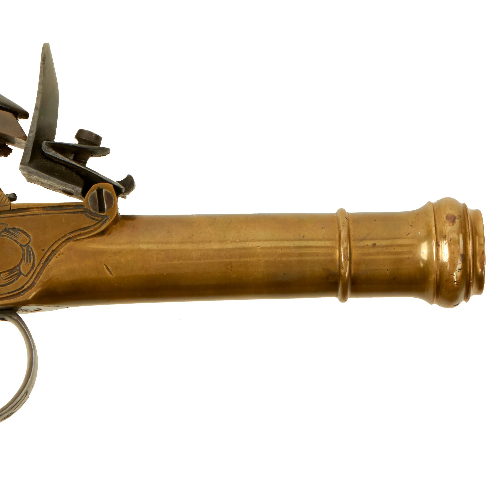 Original European Continental Brass Framed Flintlock Boxlock Vest Pistol with Safety - circa 1800
